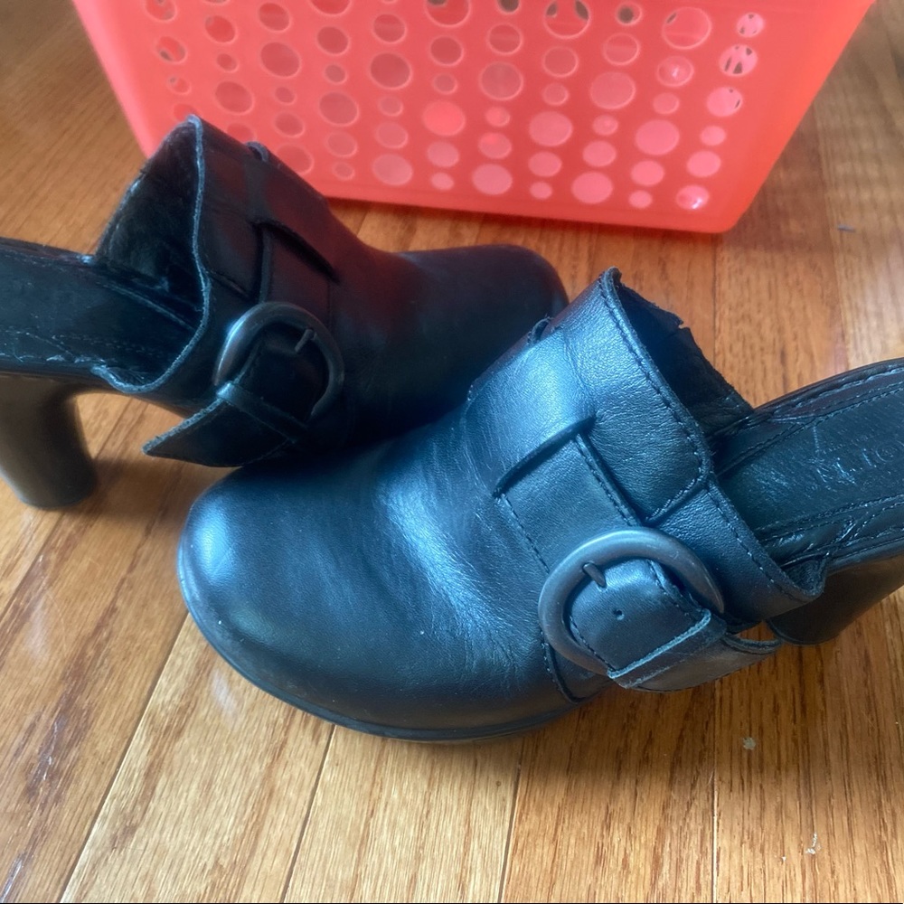 Black, “Born” heeled clogs; EUC size 8